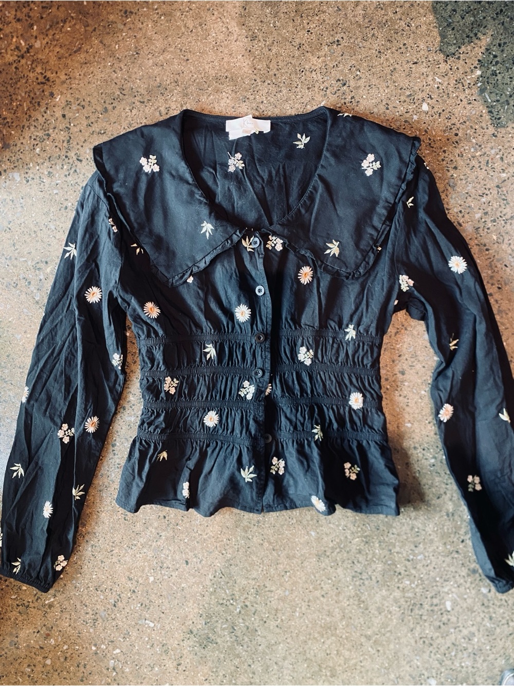 Black Floral Button-Front Peplum Blouse